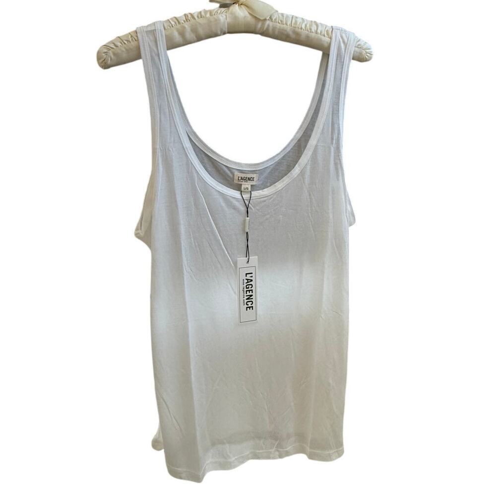 L’AGENCE Perfect Tank Top White Luxe Essential Size Large Soft Relaxed NWT Beach - Picture 2 of 5